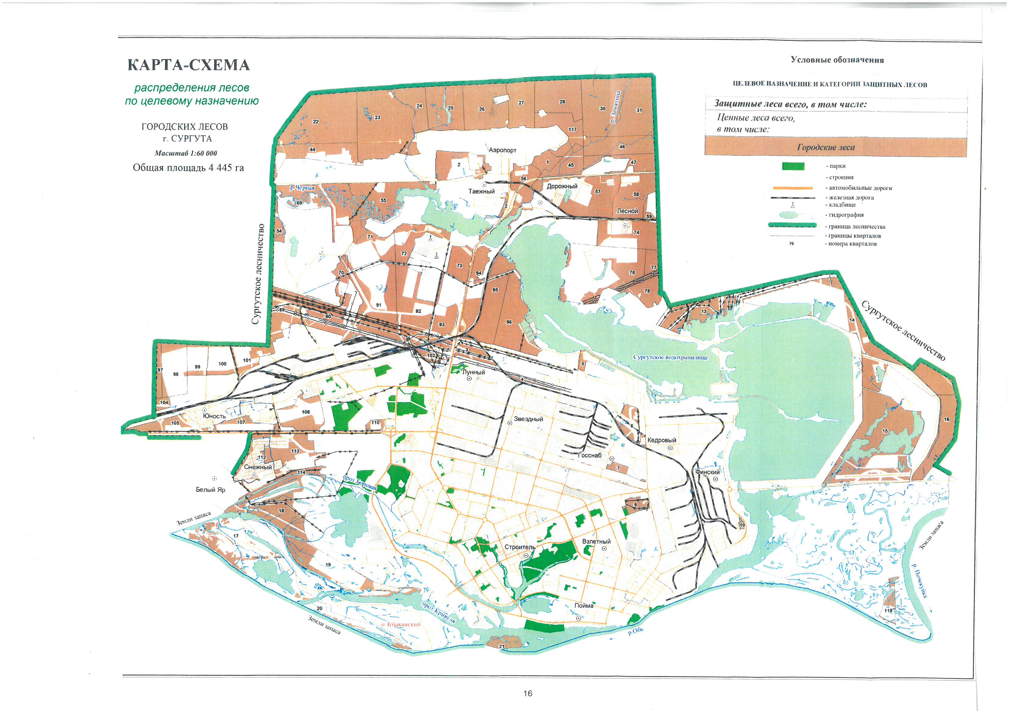 Схема расположения городских лесов.